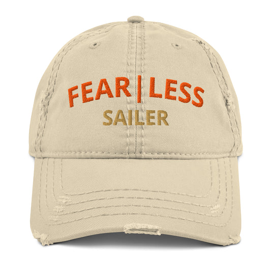 Inspired Fearless Sailer Distressed Dad Hat in Black, front view