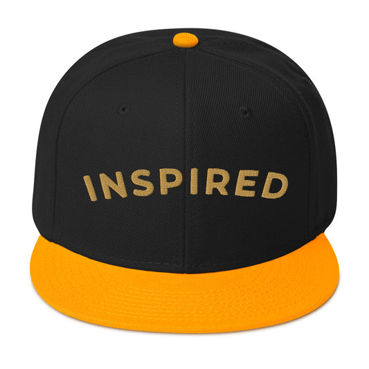 Inspired Snapback Hat in Gold/Black/Black, front view