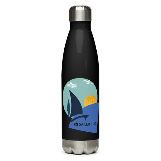 Daring Sunset stainless steel water bottle with artistic design and sleek black finish.