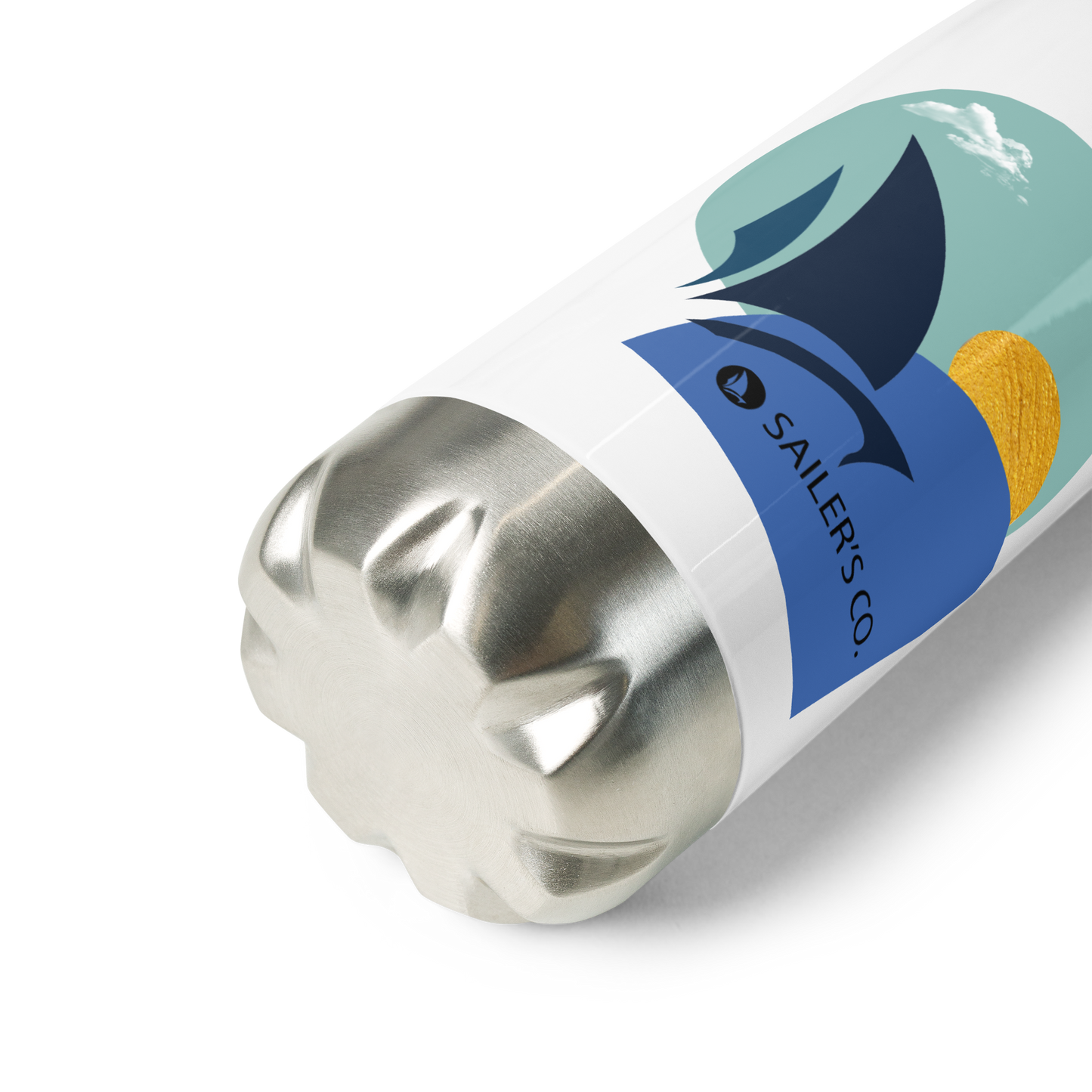 Daring Sunset stainless steel water bottle with vibrant sailboat design, ideal for gym or hike.
