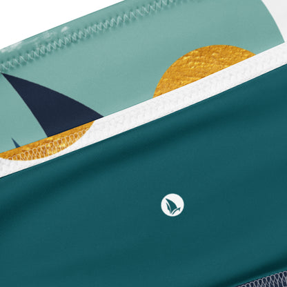 Inspired Fearless Bandeau Top and Bottom Bikini in blue, close-up detail of sailboat and sun print