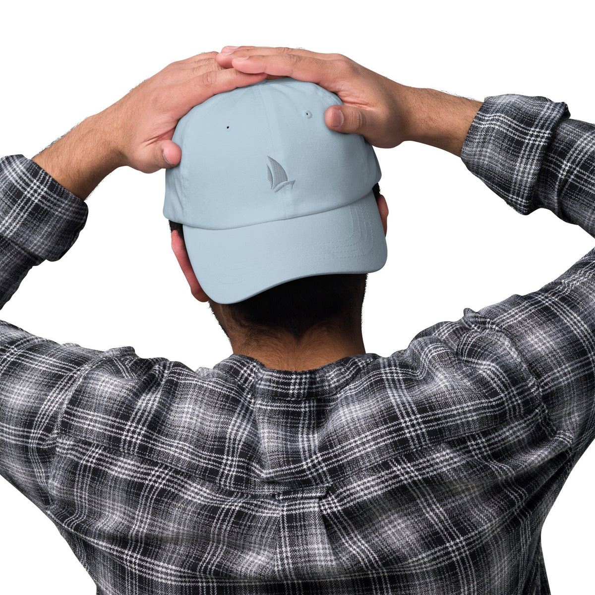 Classic Dad Hat in Light Blue, worn backwards on model