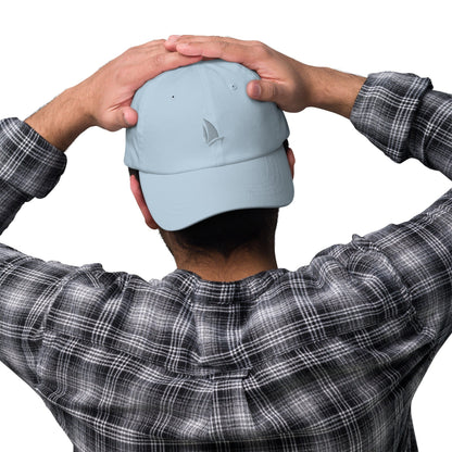 Classic Dad Hat in Light Blue, worn backwards on model