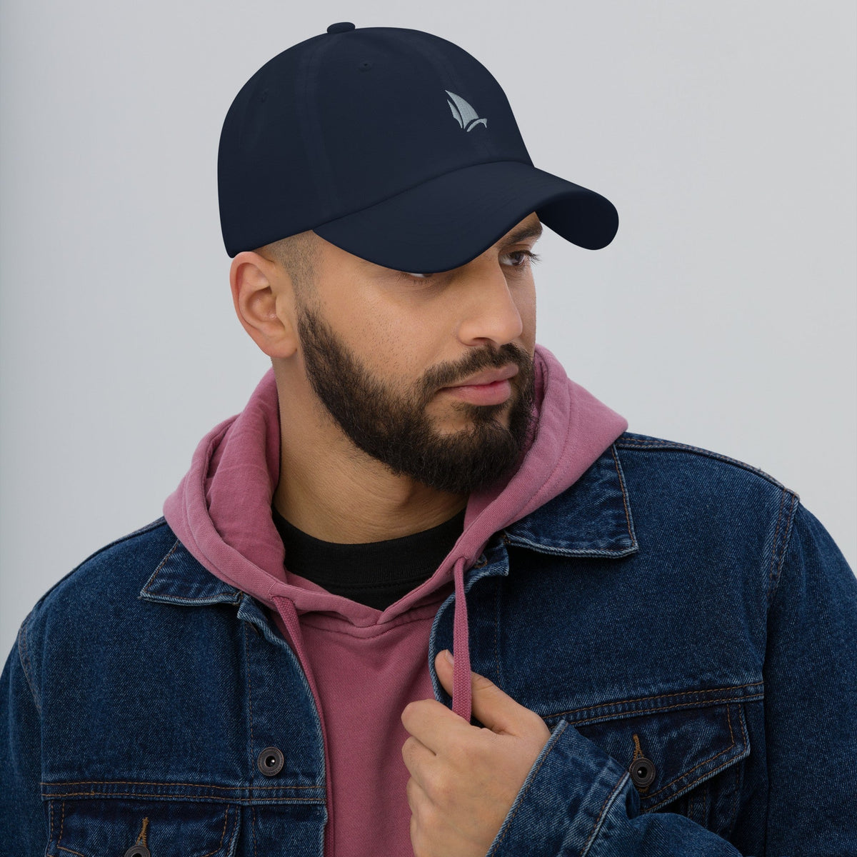 Classic Dad Hat in Navy, front view on model