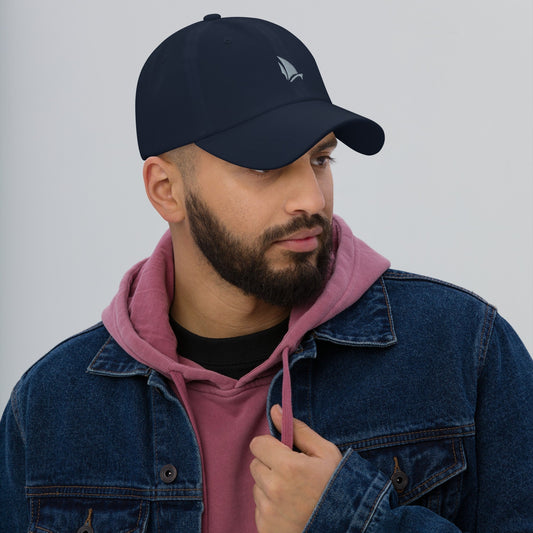 Classic Dad Hat in Navy, front view on model