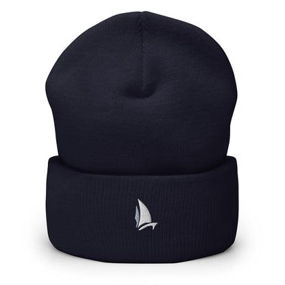 Classic Sailer Cuffed Beanie in Black, front view