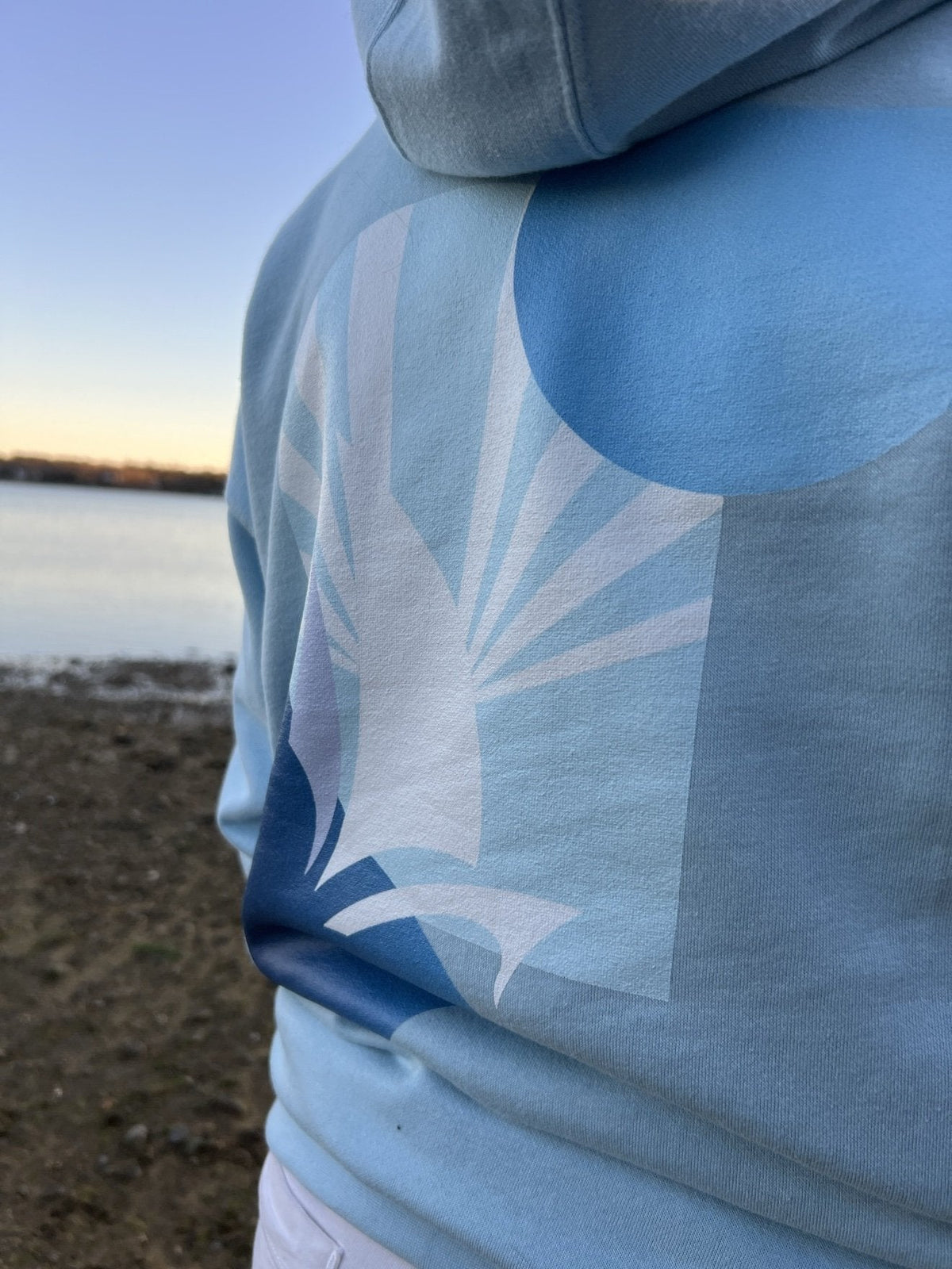 Daring Blues Fleece Premium Hoodie in Sky Blue, back design detail (real photo)