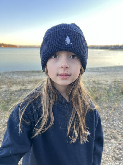 Classic Waffle Beanie in Navy, front view (real photo)