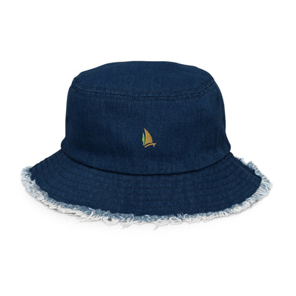 Inspired Sailer Distressed Denim Bucket Hat, front view
