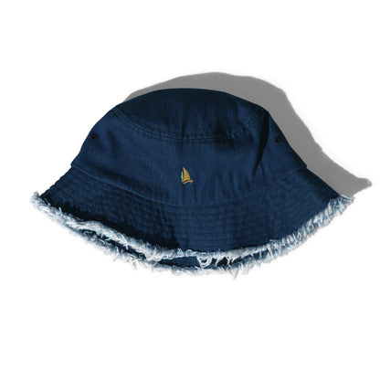 Inspired Sailer Distressed Denim Bucket Hat, front view (2)