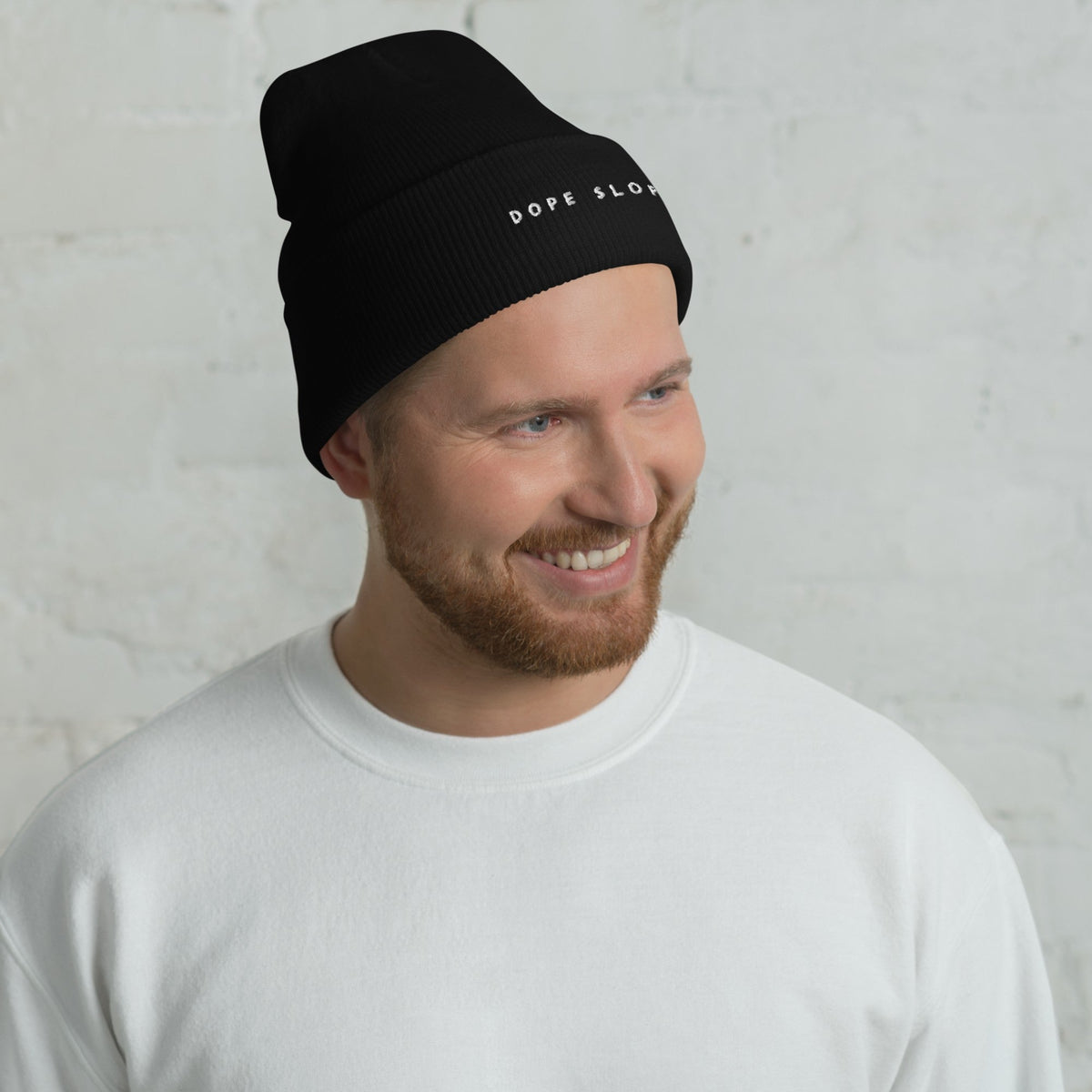 Après Ski Dope Slope Cuffed Beanie in Black, worn on model