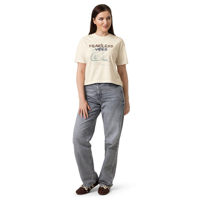 Inspired Fearless Vibes Boxy Tee in Ivory, women's front view on model