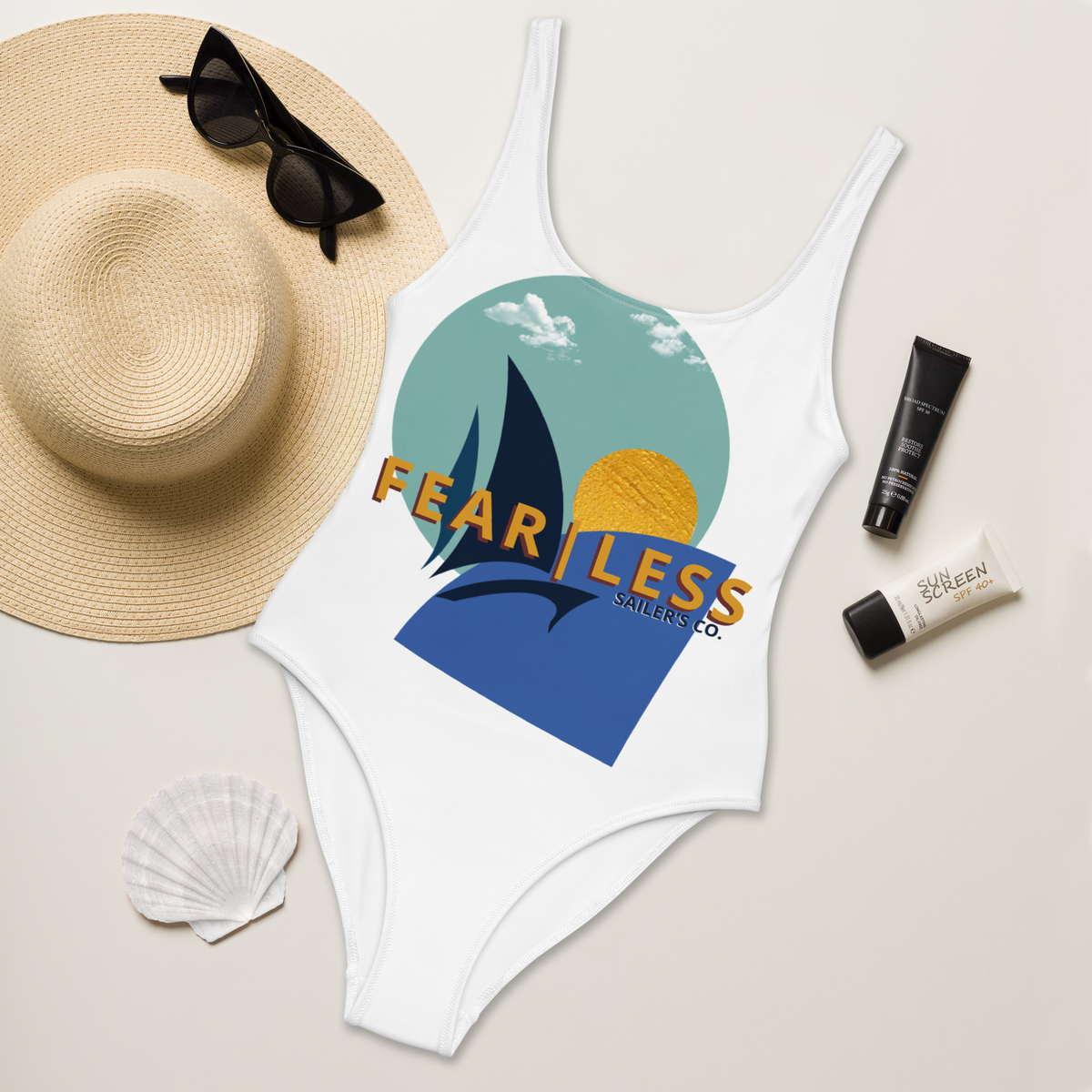 Inspired Fearless Light One-Piece Swimsuit, flat lay, front view