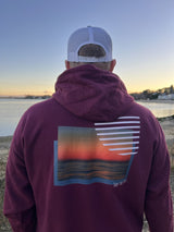 No Limits Take The Leap Fleece Premium Hoodie in Maroon, back view on the beach (real photo)
