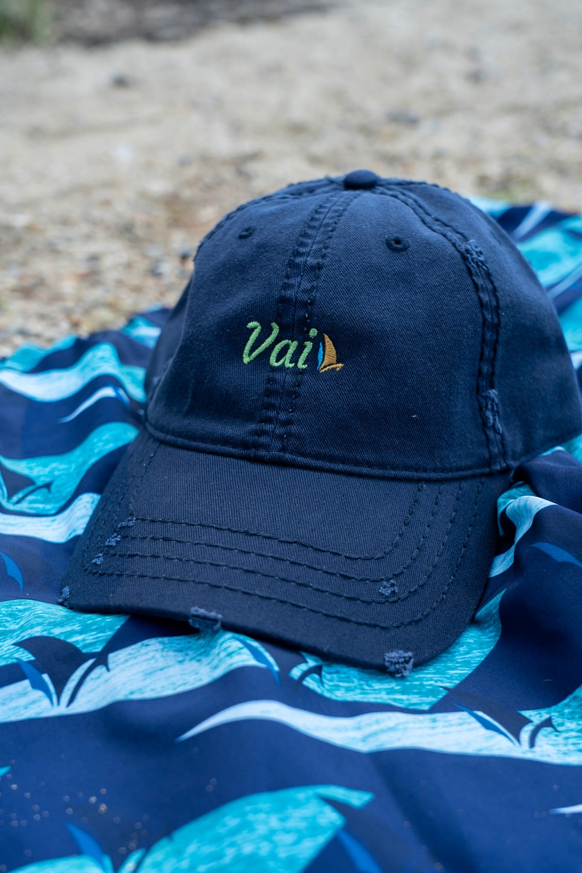 Inspired Vai Distressed Dad Hat, still life, front view