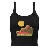 Daring Red Green Mountains Crop Tank Top in Solid Black Blend, front view